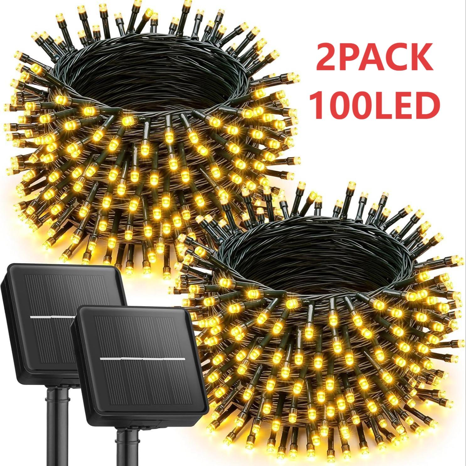 2pack Solar String Lights, 200 LED Christmas Lights with 8 Modes, Ip65 Waterproof Outdoor Garden Yard Wedding Birthday Party Decorations