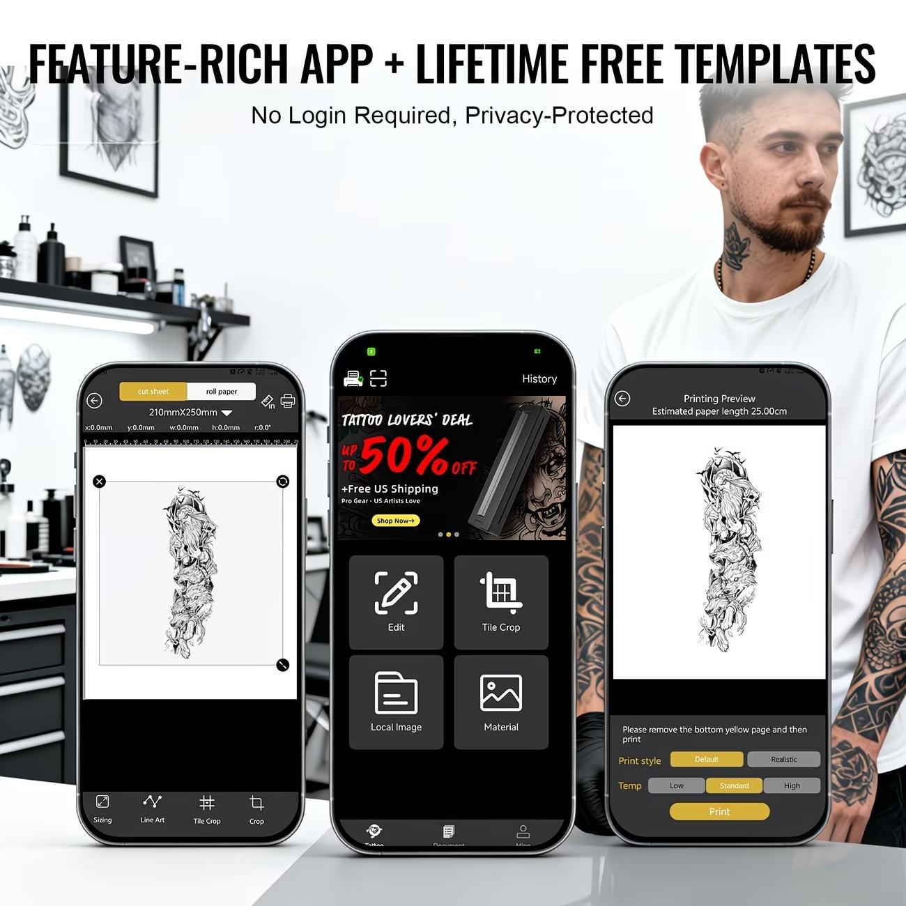 Hztz A4 Thermal Document Printer and Copier, 2-In-1 Tattoo Transfer Machine, Multi-Device Connectivity, Includes Tattoo Paper and Document Paper