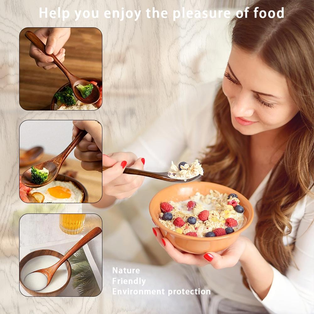 Natural Wooden Spoon Set, 4/6 Counts Durable Eco‑Friendly Long-Handle Cooking Spoons in Multiple Sizes for Kitchen Cooking, Baking and Serving Kitchen Utensils Tool #TOP PICKS