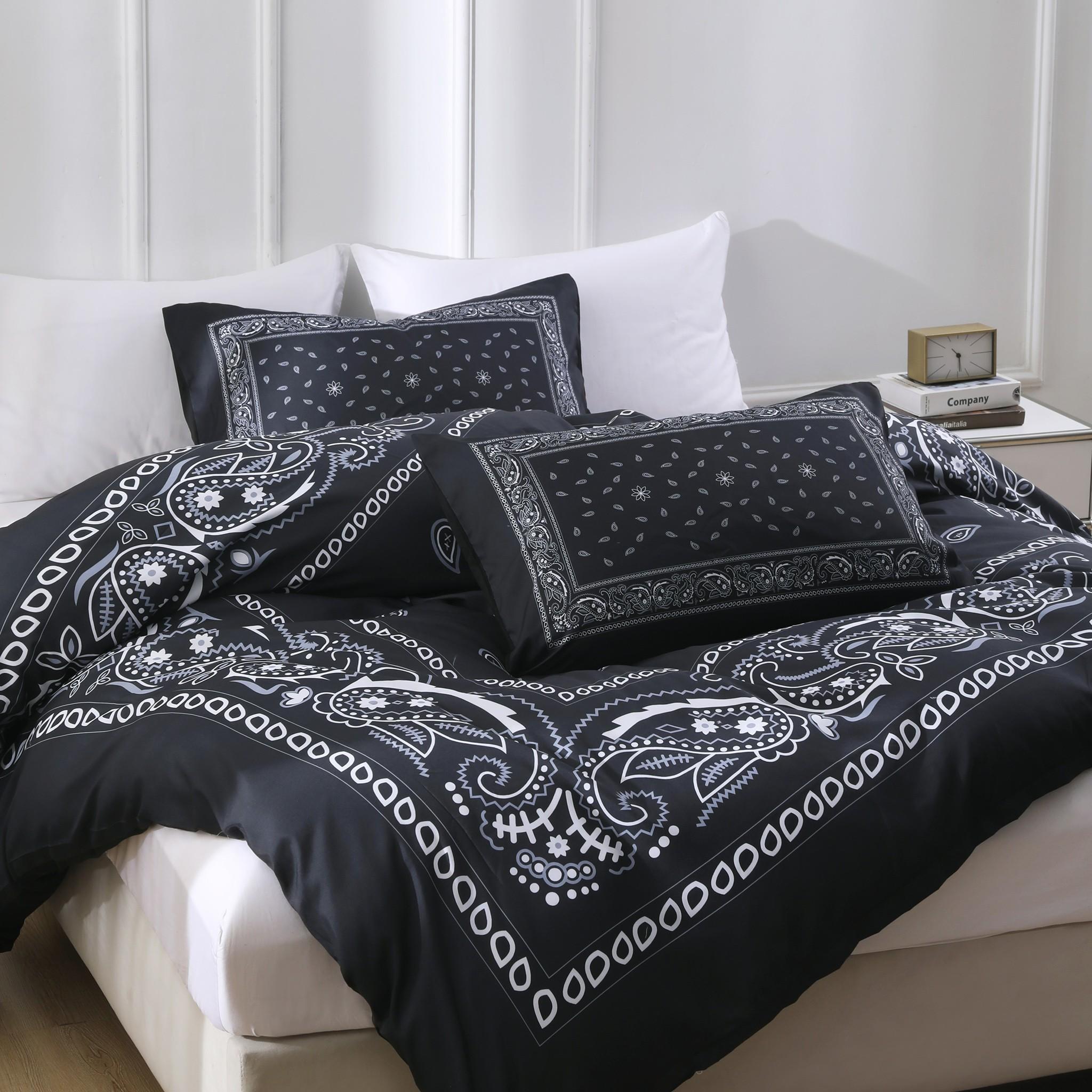 3pcs Black & White Paisley Print Bedding Set, Includes 1 Duvet Cover + 2 Pillowcases No Insert, Comfortable Sleep, Perfect Gift for Dorm Room, All Seasons