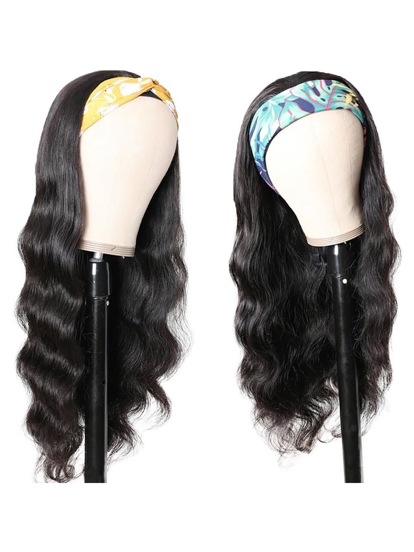 Headband Wig Human Hair Body Wave Headband Wigs for Black Women Brazilian Virgin Hair Glueless None Lace Front Half Wigs Human Hair Wear and Go Headband Wigs 180% Density