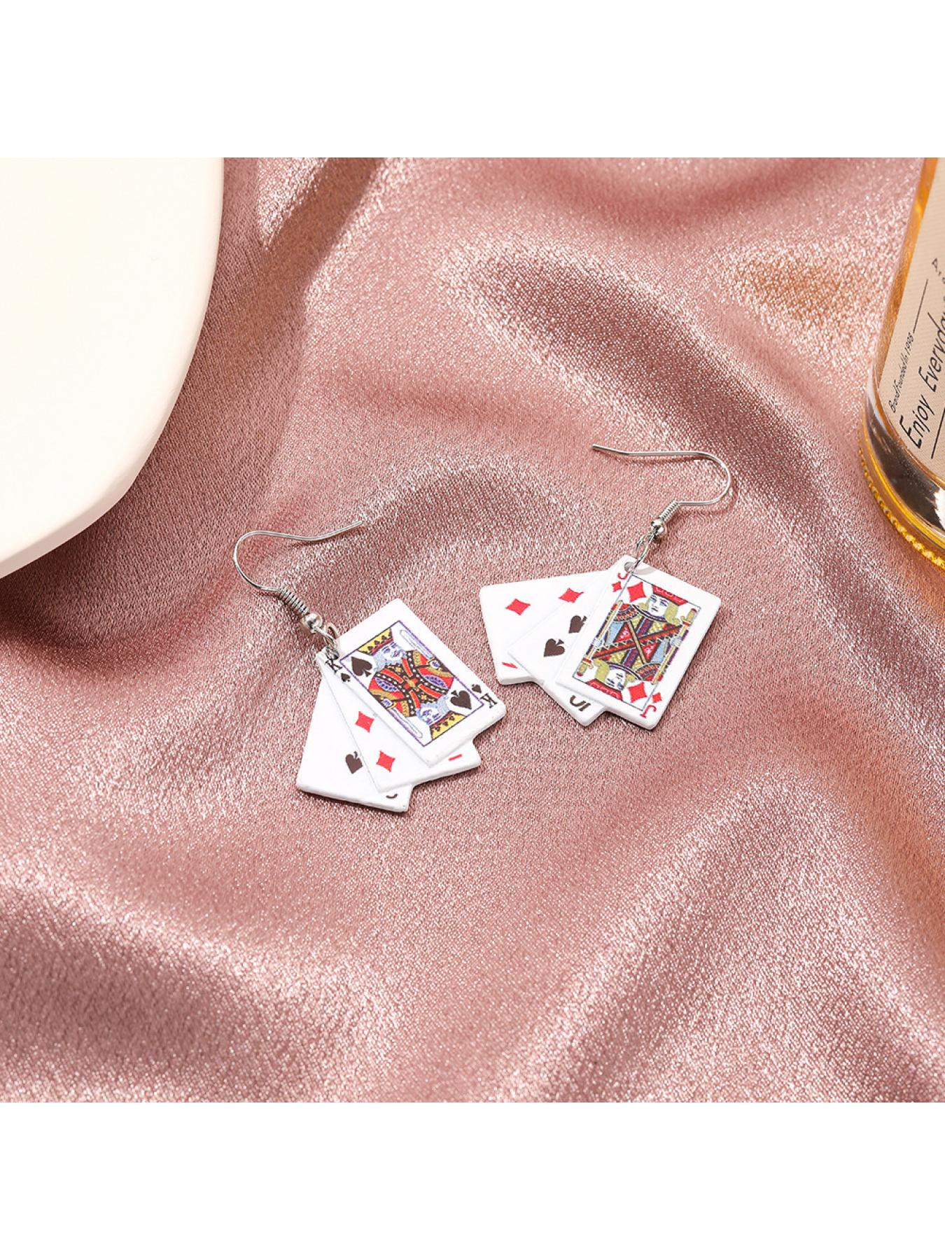 Unique and cool fun realistic earrings, minimalist style internet celebrity accessories, creative handmade quirky playing card earrings