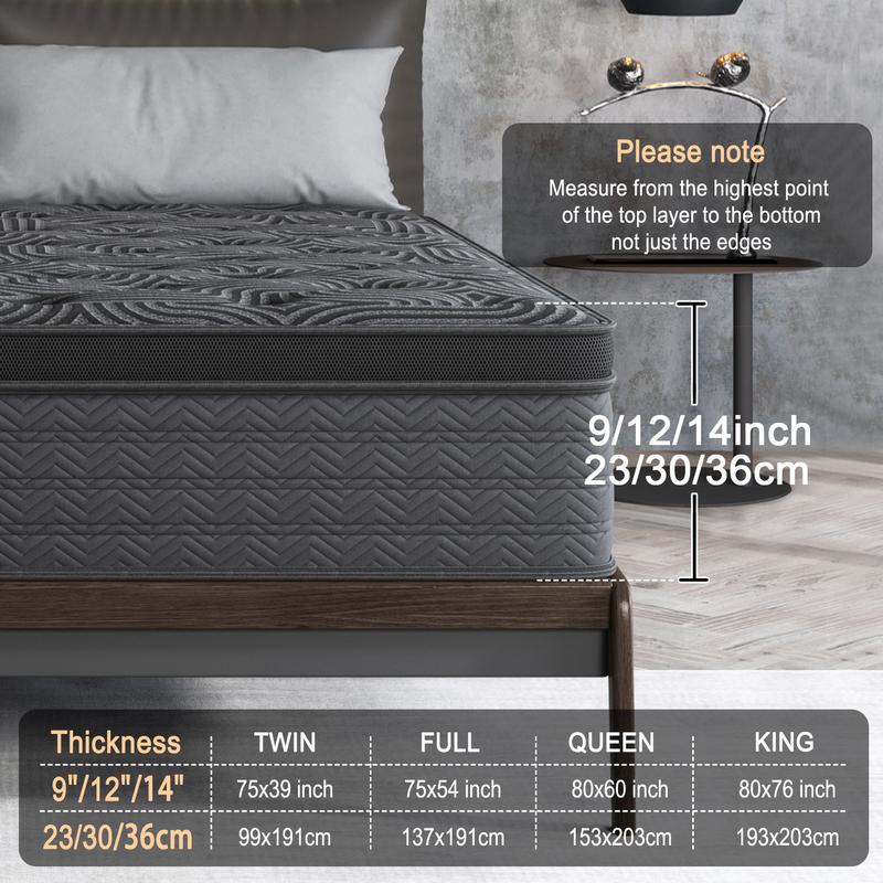 9"12"14" Twin Full Queen King Size Mattress in a Box Hybrid Spring Memory Foam, Medium Firm Ergonomic Mattress Back & Lumbar Support