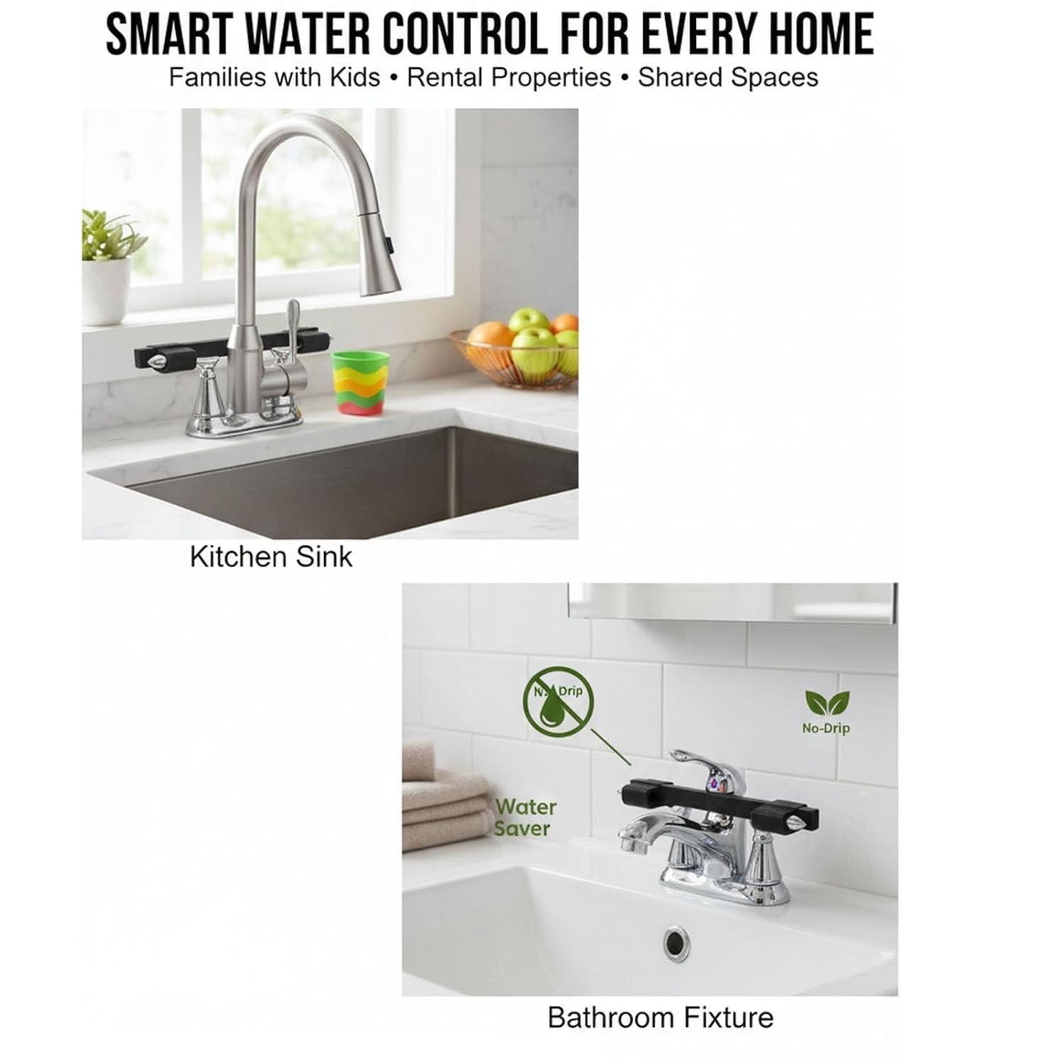 1 PCS Universal Faucet Handle Lock for Double Sinks, Child & Pet Safety Guard with Central Pipe Fixation, Prevents Handle Turning Durable Tap Lock, Quick-Install Sink Faucet Stopper for Kitchen Bathroom