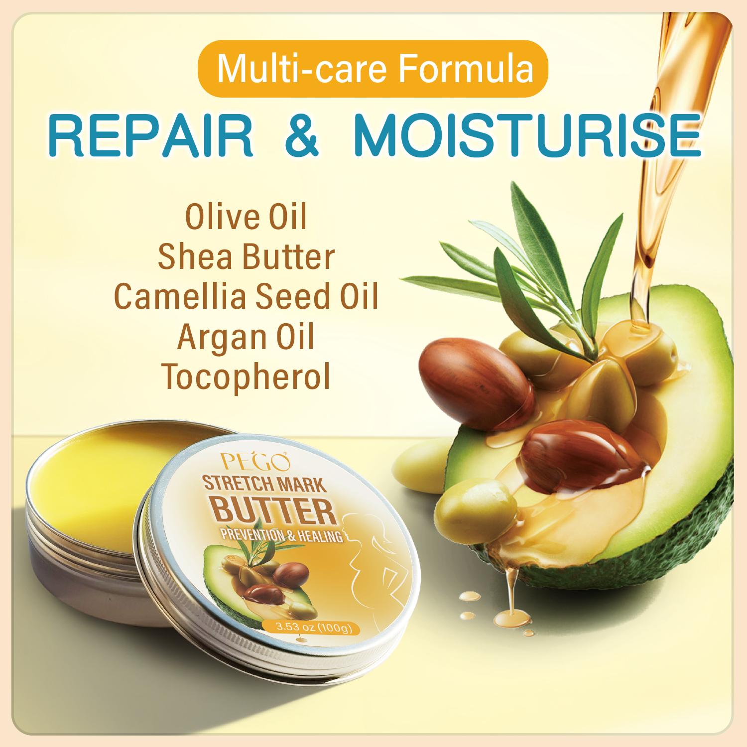 PEGO Stretch Mark Butter, Belly Moisturizer, Pregnant & Breastfeeding - Prevents & Heals Stretch Marks - Formula Enriched with Shea Butter & Vitamin E, 3.53 oz