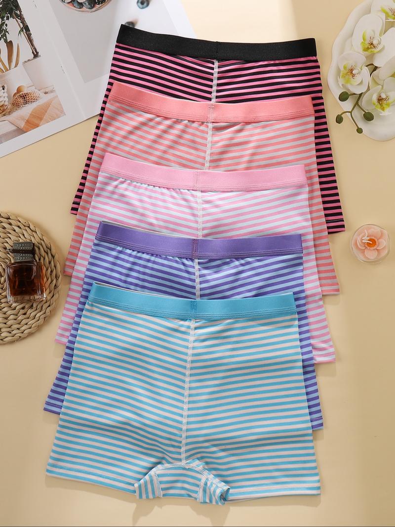 Women's Striped Print Boyshorts, Soft Comfy Breathable Panty for Daily Wear, Underwear for All Seasons, Soft Breathable Knicker, Womenswear, High Waist Panties, Casual Breathable Knicker