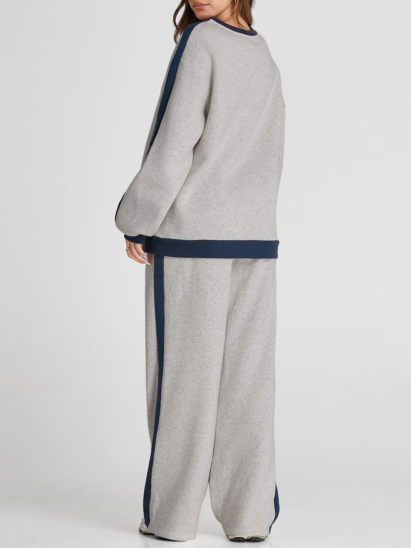 Women's Casual Patchwork Set, Colorblock Top & Loose-Fit Pants, Fall Winter, Comfortable Sportswear for Daily Wear, Athletic Activewear Tracksuits, Sweatsuit Sets, Sweatsuit Outfits