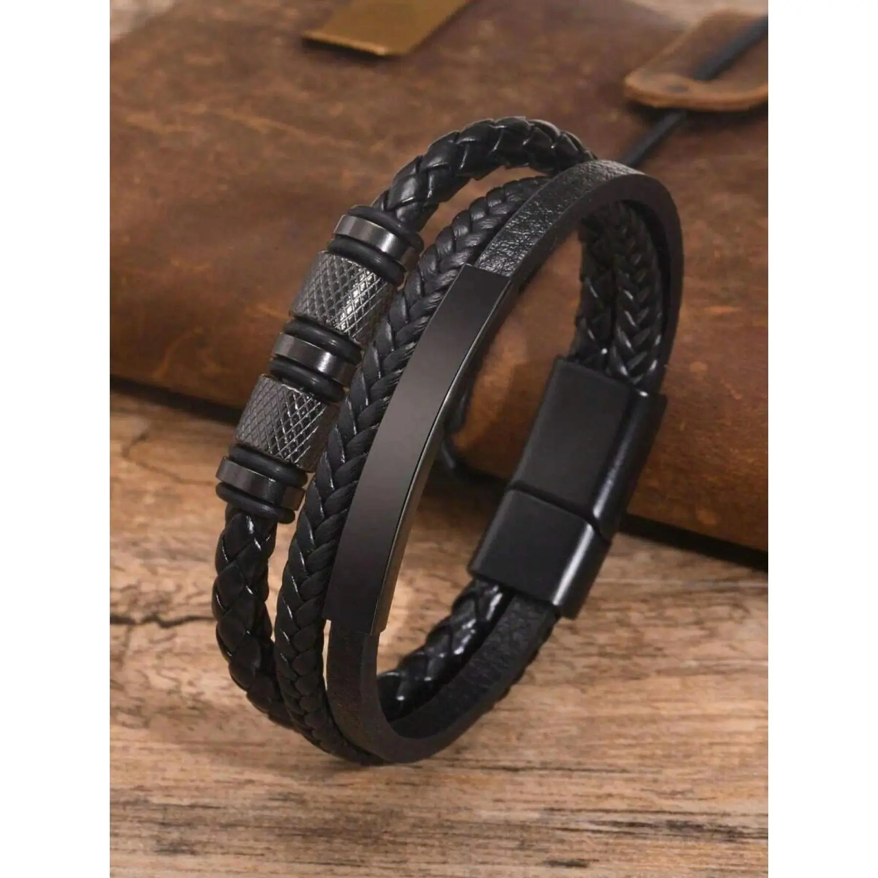 Men's Braided PVC Leather Business Bracelet - Adjustable Wristband, Exquisite Trendy Male Fashion Jewelry, Versatile Birthday Gift for Boyfriend, Exquisite Trendy Bracelet, Men's Jewelry, Men's Accessories