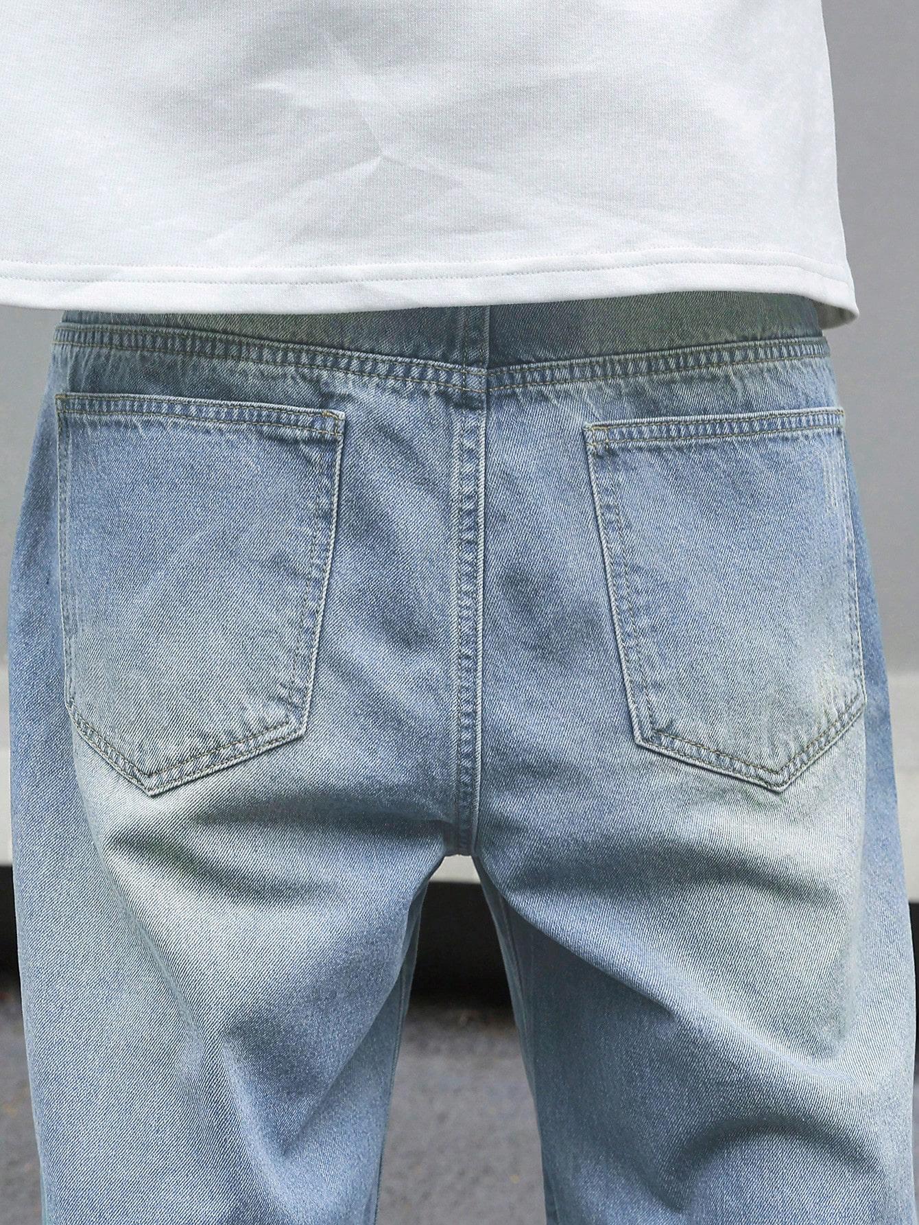 Men's Trendy Loose Fit Denim Jeans, American Vintage Ripped Casual Wide Leg Flared Jeans, Spring Summer 2026 Fashion
