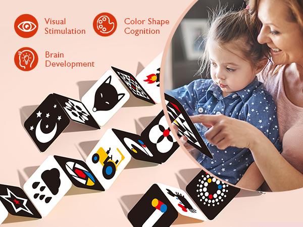 hahaland Flash Cards Baby Visual Stimulation Cards for 0-3-6-12-36 Months, 0-3 Months Infant Newborn Tummy Time Toys Gifts 6''×6'' Large for Sensory Development Black White Card Set