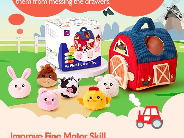 hahaland Surprise Barn with Stuffed Farm Animals Bunny Mushroom Rattle, Crinkle Paper, Mirror - Montessori Developmental Toys for Newborn Babies Infant Toy, Sensory Toy for Birthday Christmas Valentine's Day Gifts Nursery Infant Easter Stuffer Gifts