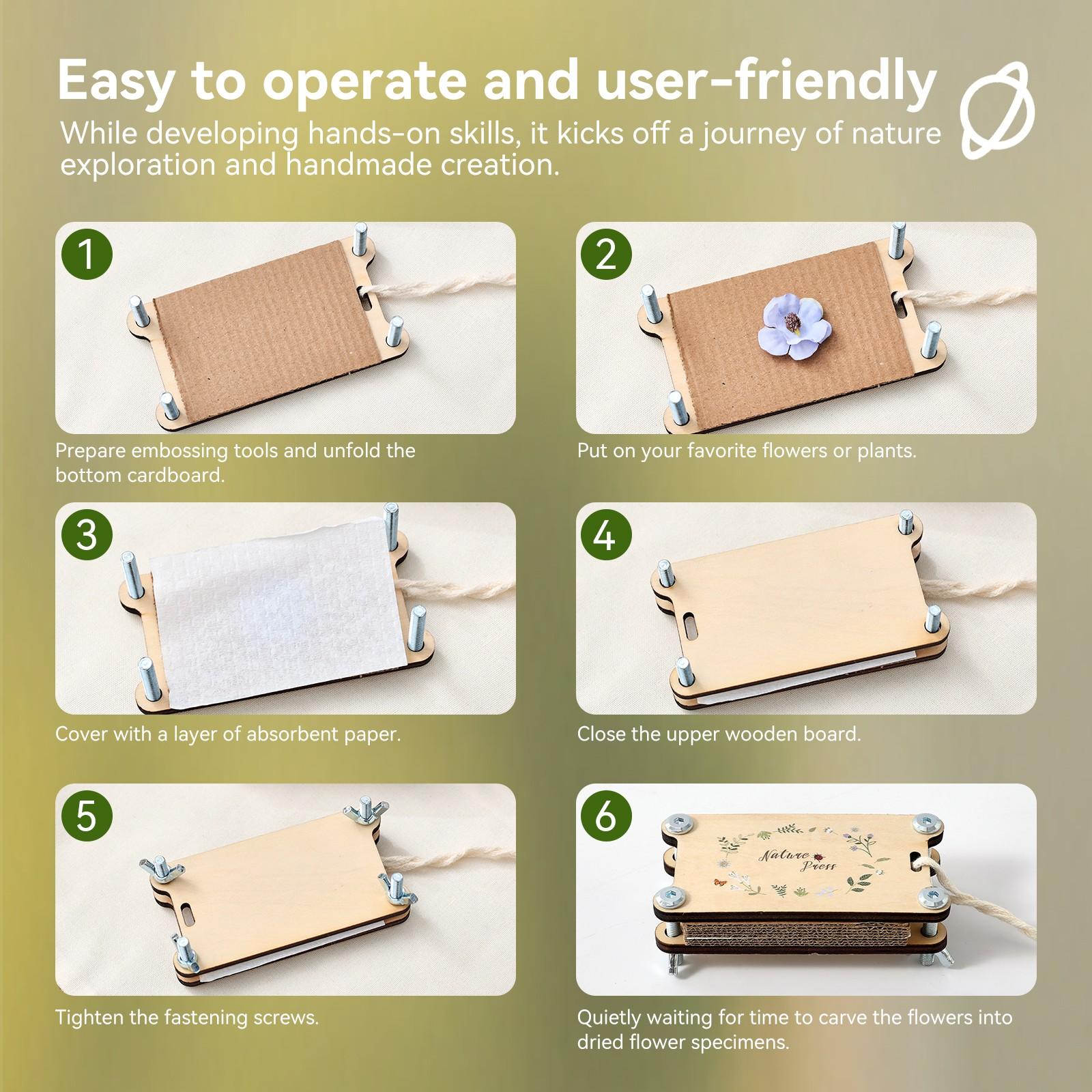 Outdoor Nature Exploration Kit - Wooden Flower and Leaf Pressing Stationery - STEM Educational Science Toy for Preschoolers - DIY Art Craft Activity Set for Preserving Dried Flowers & Flora