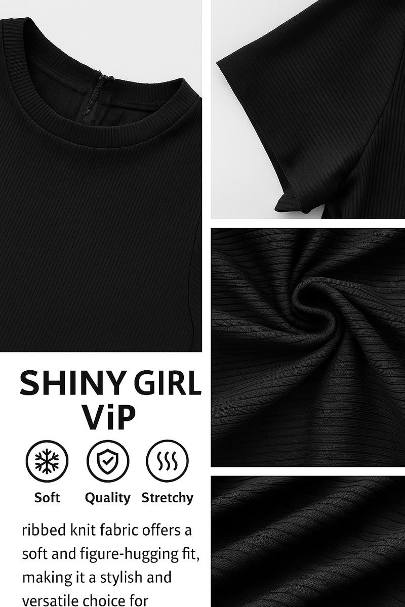 Womens Ribbed Romper Short Sleeve Jumpsuit Stretchy Bodysuit Slim Fit One Piece Casual Lounge Outfit Solid Black Soft Knit Fabric Bodycon Playsuit Crew Neck Summer Casual Wear High Stretch Figure Hugging Streetwear Minimal Chic Style