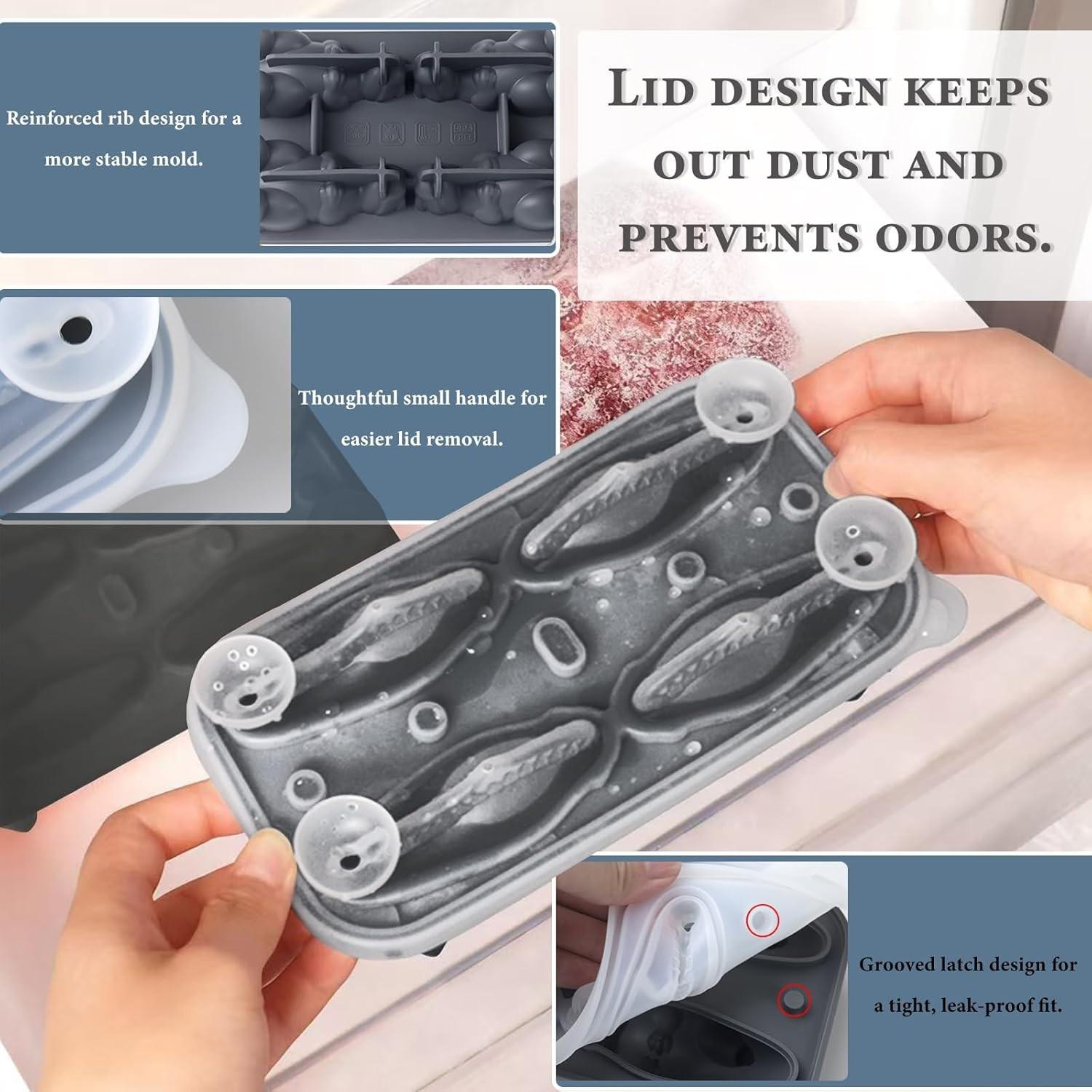 Dinosaur Ice Cube Tray, Silicone Ice Trays for Freezer, Easy Release BPA Free Mold with Lid, Perfect for Oxo Whiskey Cocktail Drinks