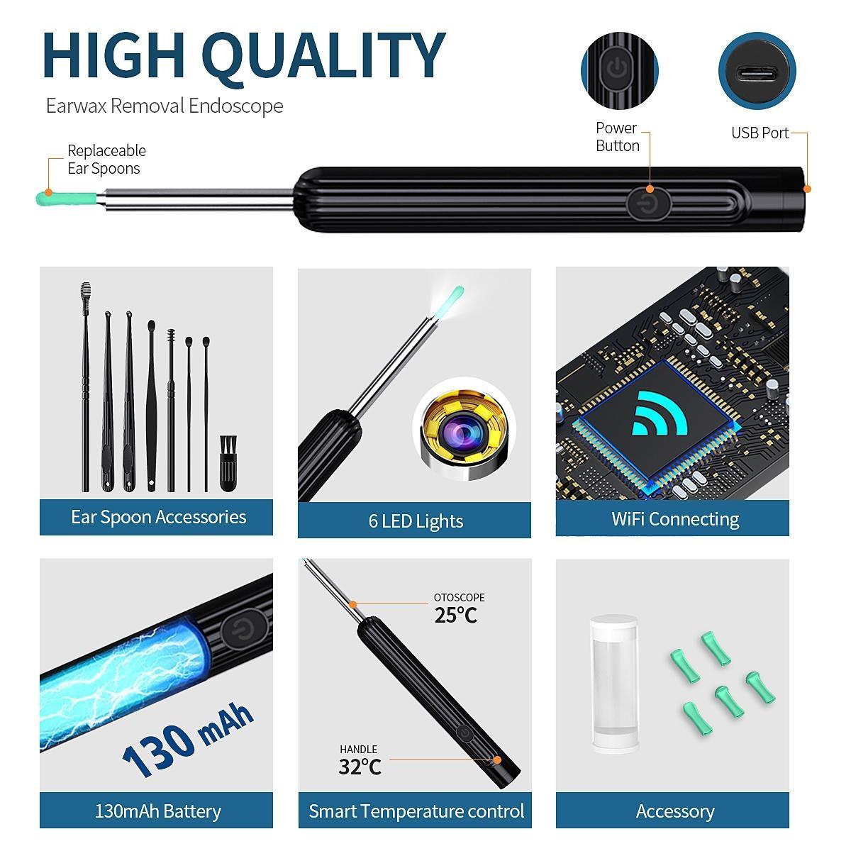 Ear Wax Removal Kit, 1 Set Ear Cleaner with Camera, Wireless Visible Earpick, Ear Camera for Iphone, Ipad, Android Phones