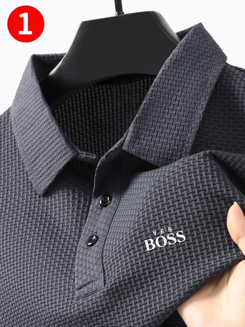 Men's Summer High-End Polo Shirt, Cool Comfortable Letter Print, New Twill Fabric, Casual Sports Leisure, Short Sleeve