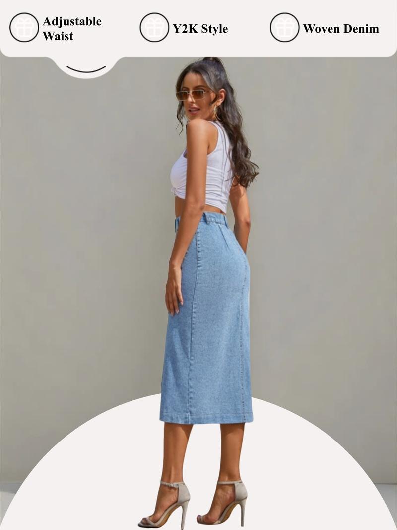 OBlue Jeans Women's  Button Front Denim Skirt, Casual Fashion  Skirt for Daily Wear, Ladies Bottoms for All Seasons, T-Chic