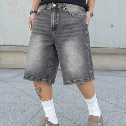 American Vintage Denim Jean Jorts, Casual Style Regular-Fit Drawstring Waist & Pockets, Men's Fashion Knee-Length Bottoms