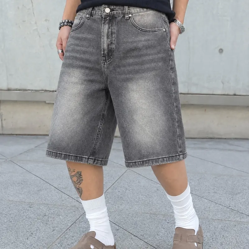 American Vintage Denim Jean Jorts, Casual Style Regular-Fit Drawstring Waist & Pockets, Men's Fashion Knee-Length Bottoms