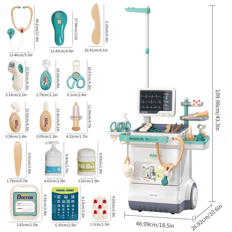 Doctor Kit for Kids Pretend Medical Station Set for Boys Girls Mobile Cart with Sound Light Durable Toys for Toddlers 3-8 Birthday Gifts