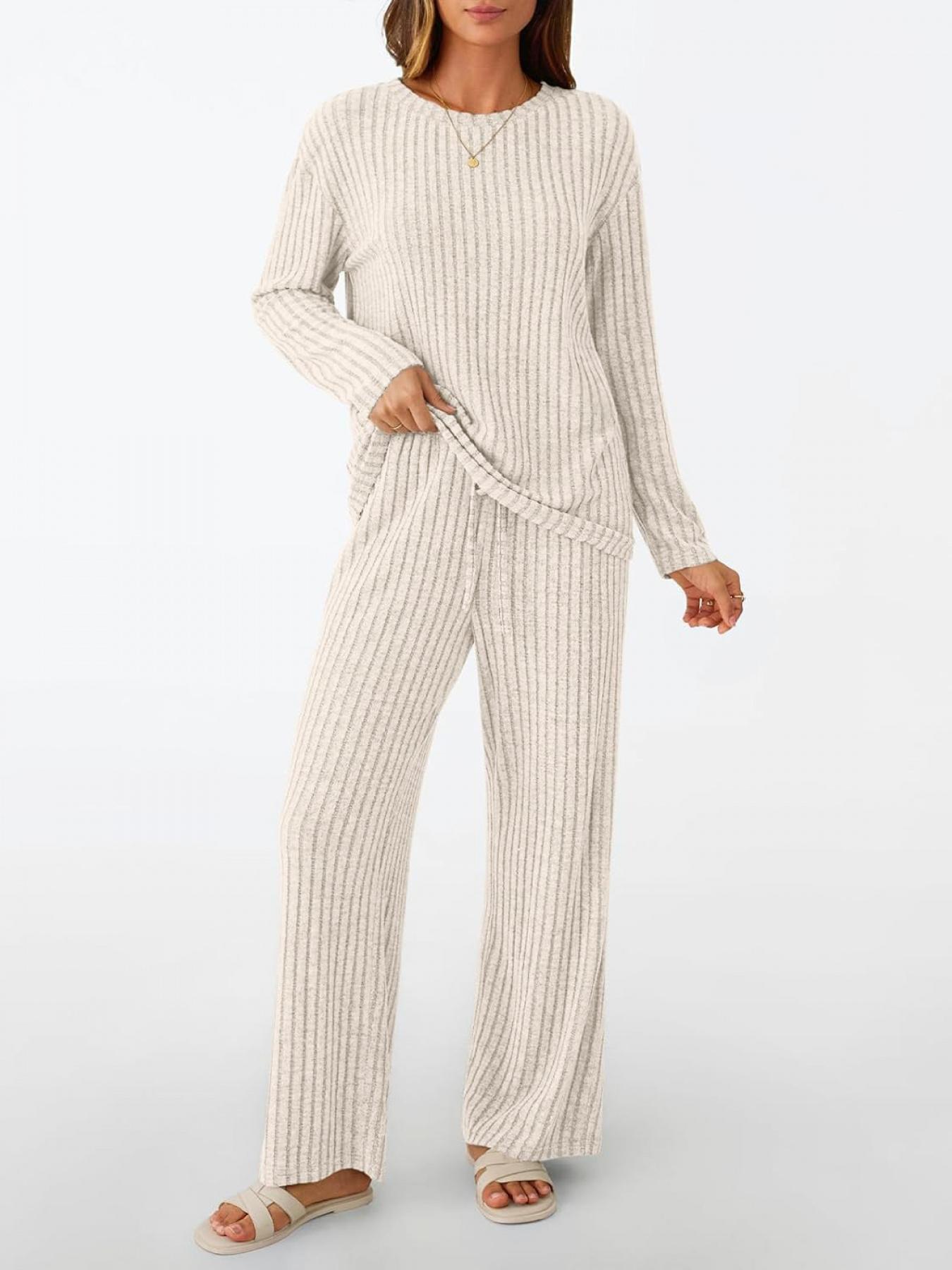 Womens Loungewear Lounge Sets 2 Piece Matching Pajamas Fall Fashion 2025 Ribbed Knit Outfits Long Sleeve Casual Sweatsuits