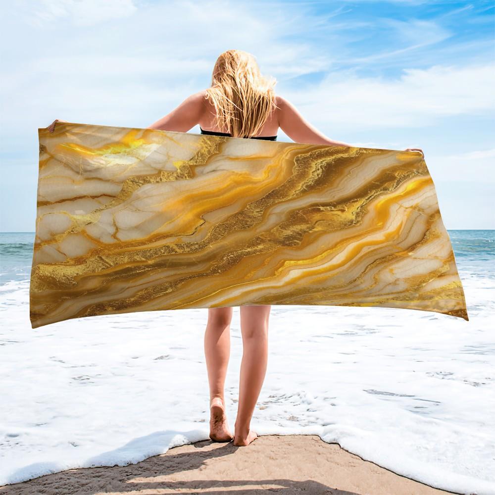 Marble Print Beach Towel, Modern Luxury Camping Towel, Soft and Absorbent Pool Towel, Sandproof and Quick-Dry, Perfect for Fluid Art Enthusiasts for Beach Holidays, Camping and Travel, Ideal Summer Gift for Family and Friends