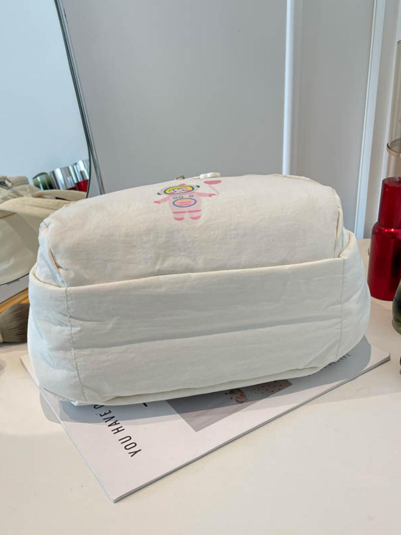 Cute Astronaut Print Multi-Compartment Makeup Bag, Waterproof Nylon Material, Travel Portable Cosmetic Organizer, Handbag with Multiple Pockets