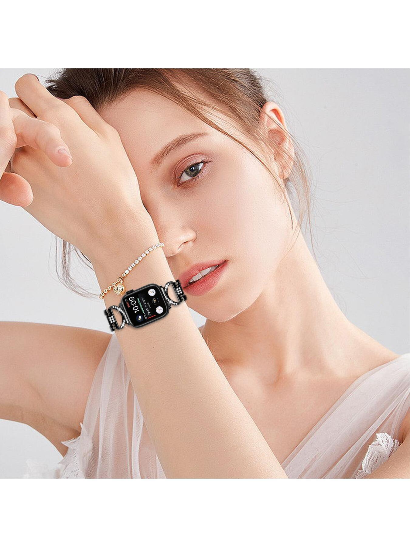 Diamond-encrusted metal watch strap compatible with Apple Watch, suitable for Apple Watch Series 1 to 11 smartwatches