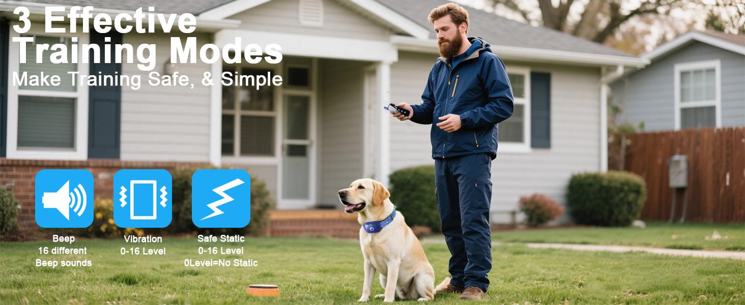 Dog Shock Collar Electric Training e-Collar, Training Collars, Anti-Barking Device with Remote, 3 Modes Beep Vibration Shock , Security Lock , IPx7 Waterproof, Up to 2600 Feet Range