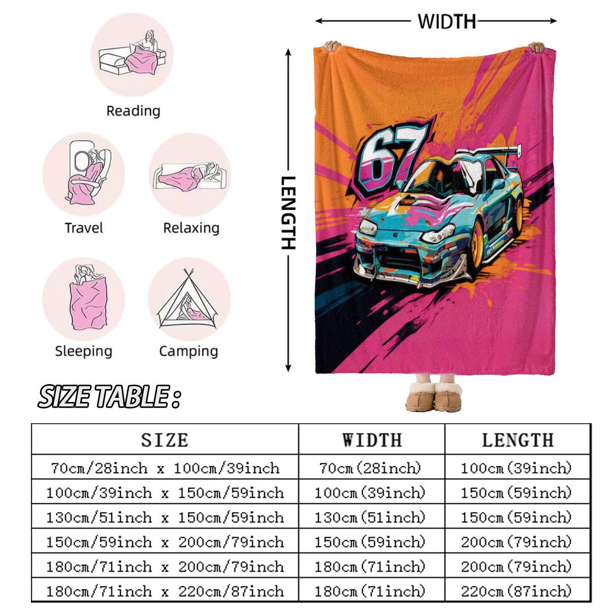 Cool Car and Number 67 Print Blanket, Soft Flannel, Breathable and Warm, Easy to Care, Home Nap Cover, Gift, Bedroom Decor, Pet Blanket