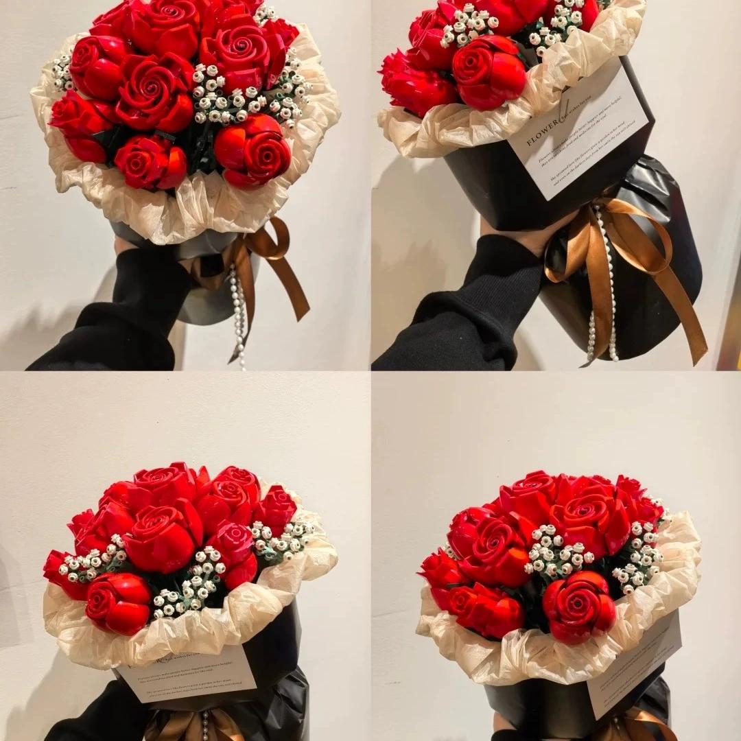 789pcs Pink Rose Bouquet Building Blocks Set, Red Rose, Christmas & Valentine's Day Gift for Girlfriend