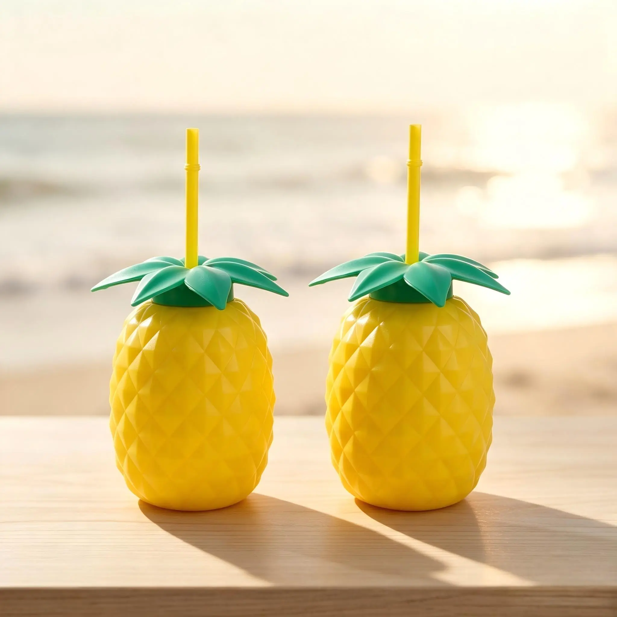 Cute pineapple-shaped disposable cup with transparent plastic straw - pineapple theme, suitable for children, bubble tea, juice bottles, parties, picnics, lunch boxes, plastic beverage containers, ideal for travel and daily use