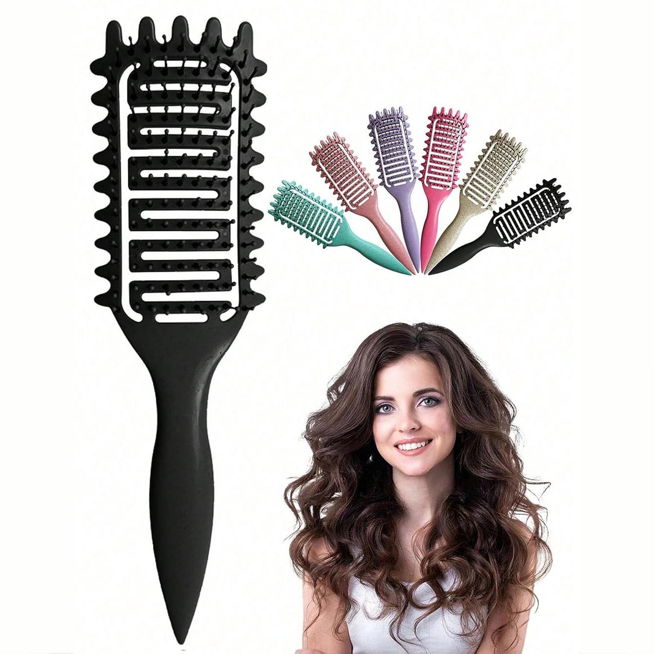 Vented Curl-Defining Brush, Curl Styling Brush, Curly Hair Detangler Brush for Curly, Wavy & Coily Hair, Airflow Comb for Fast Drying, Curl-Enhancing & Edge Lift, Detangling Brush for Wet & Dry Hair, Ideal for Travel, Home and Salon