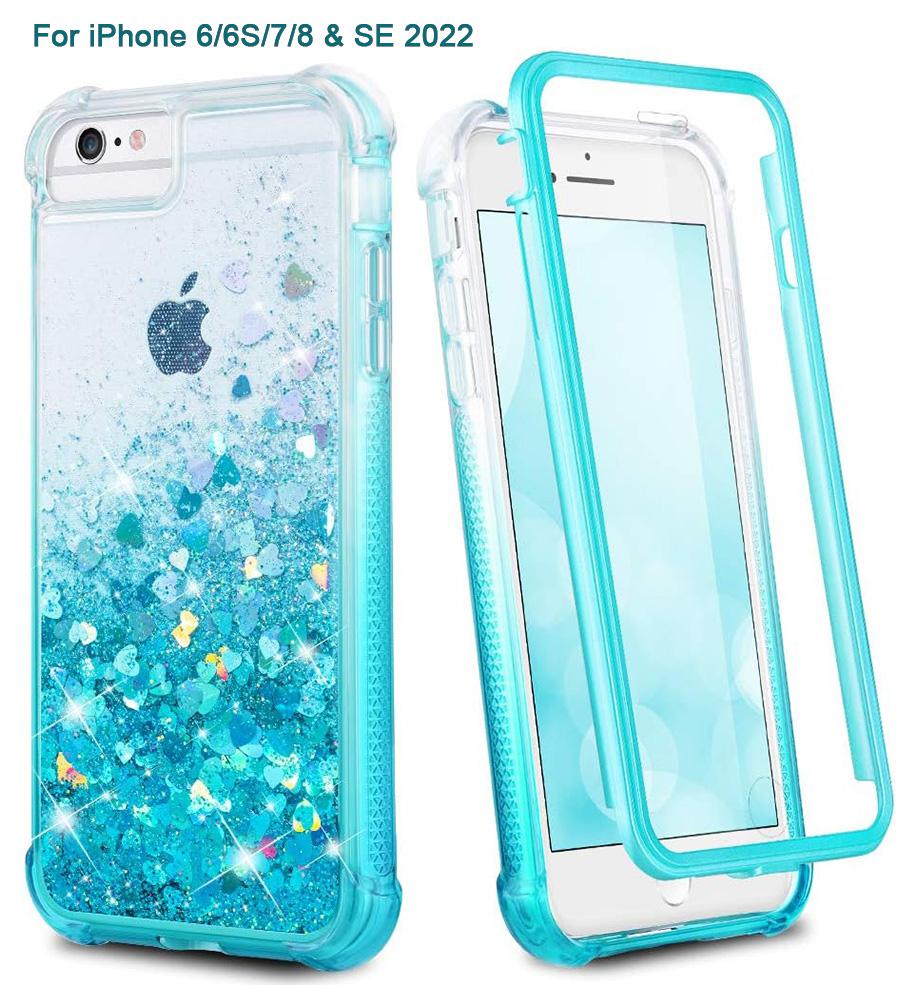 Phone case for iPhone 16 15 14 13 12 12Pro 11Protection Case, iPhone 6/6S/7/8 Case, iPhone SE 2022 Case, Glitter Case with Screen Protector, Full Body Rugged Liquid Shockproof Soft TPU Protective Phone Cover