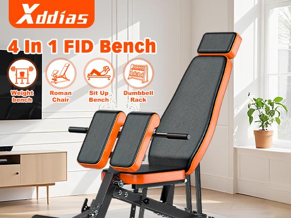 Bearbro Multi-Functional FID Weight Bench for Full All-in-One Body Workout – Hyper Back Extension, Roman Chair, Adjustable Ab Sit up Bench, Incline Decline Bench, Flat Bench,Support up to 1000lbs，Suitable for home workouts，outdoorfun