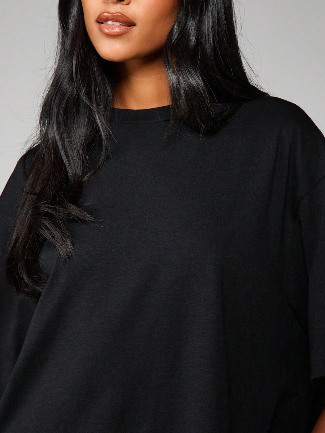 Women's Two-Layer T-Shirt Dress, Womenswear, Crew Neck, Oversized Short Sleeve Knitted Outer, Patchwork, Sheer Floral Lace Midi Underlayer, Soft Breathable Fabric, Casual Daily, Date Night & Party Wear, Edgy Dark Feminine Style