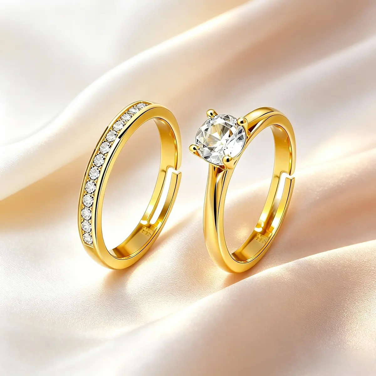 Adjustable Open Couple Rings Set 14K Gold Plated Cubic Zirconia Promise Ring Stackable Matching Wedding Band For Women Men Brass Base Elegant Engagement Jewelry Gift For Anniversary Birthday Valentine’s Day