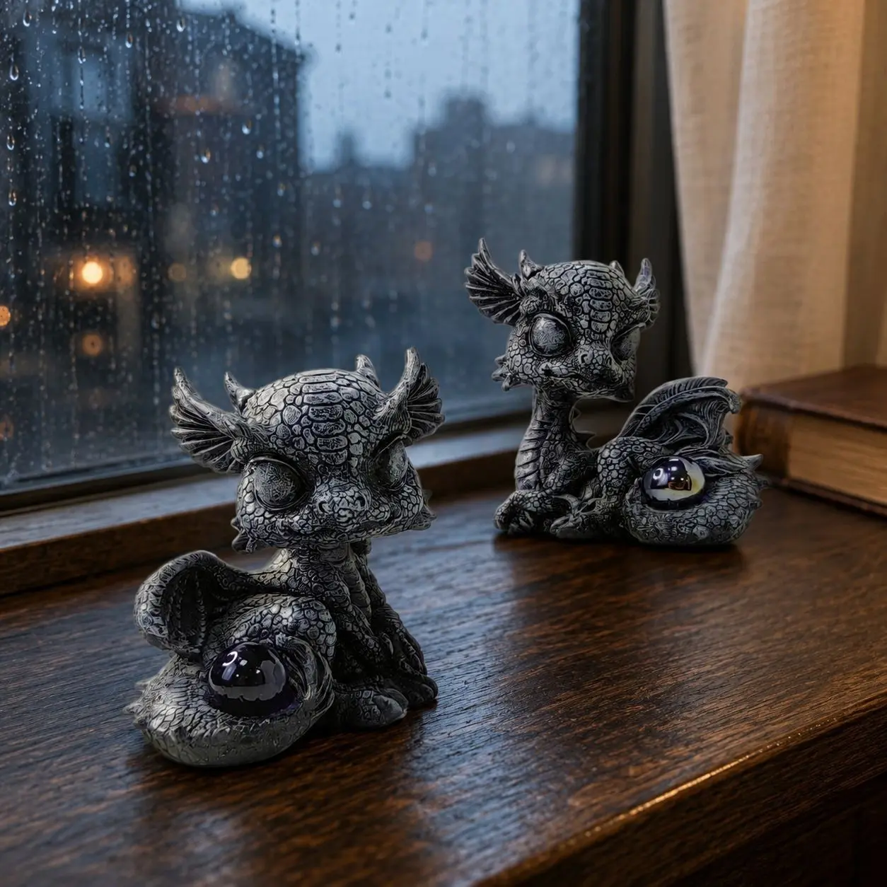 Vintage Fantasy Dragon Ornaments Set, Cute Baby Dragon Design, Detailed Carving, Resin Craft, Durable, Tabletop Decor, Collectible Gift