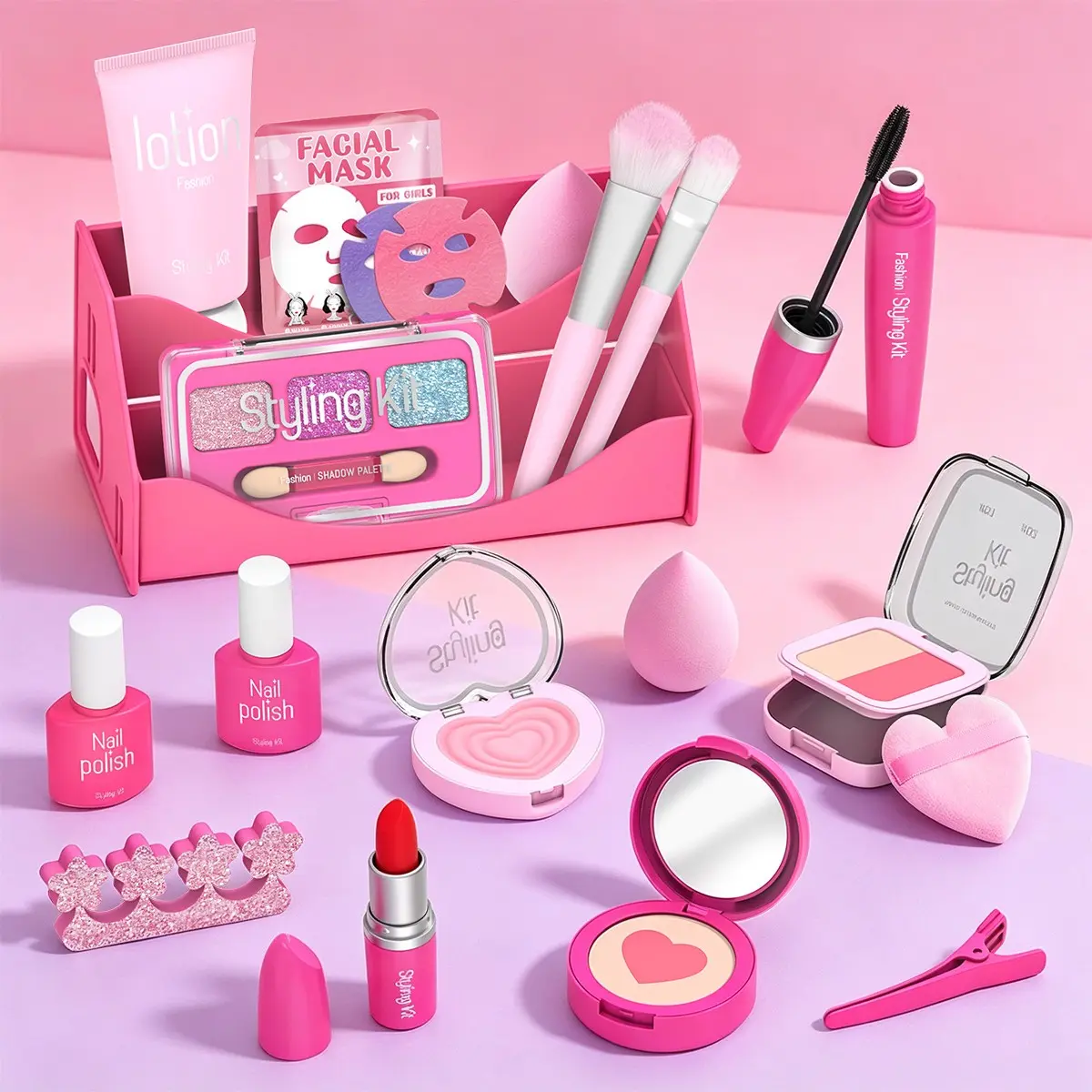 Girl Simulation Makeup Toy, Safe Non-Allergenic Cosmetics Props, Rich Beauty Accessories, Portable Storage Box, Princess Role Play Toy