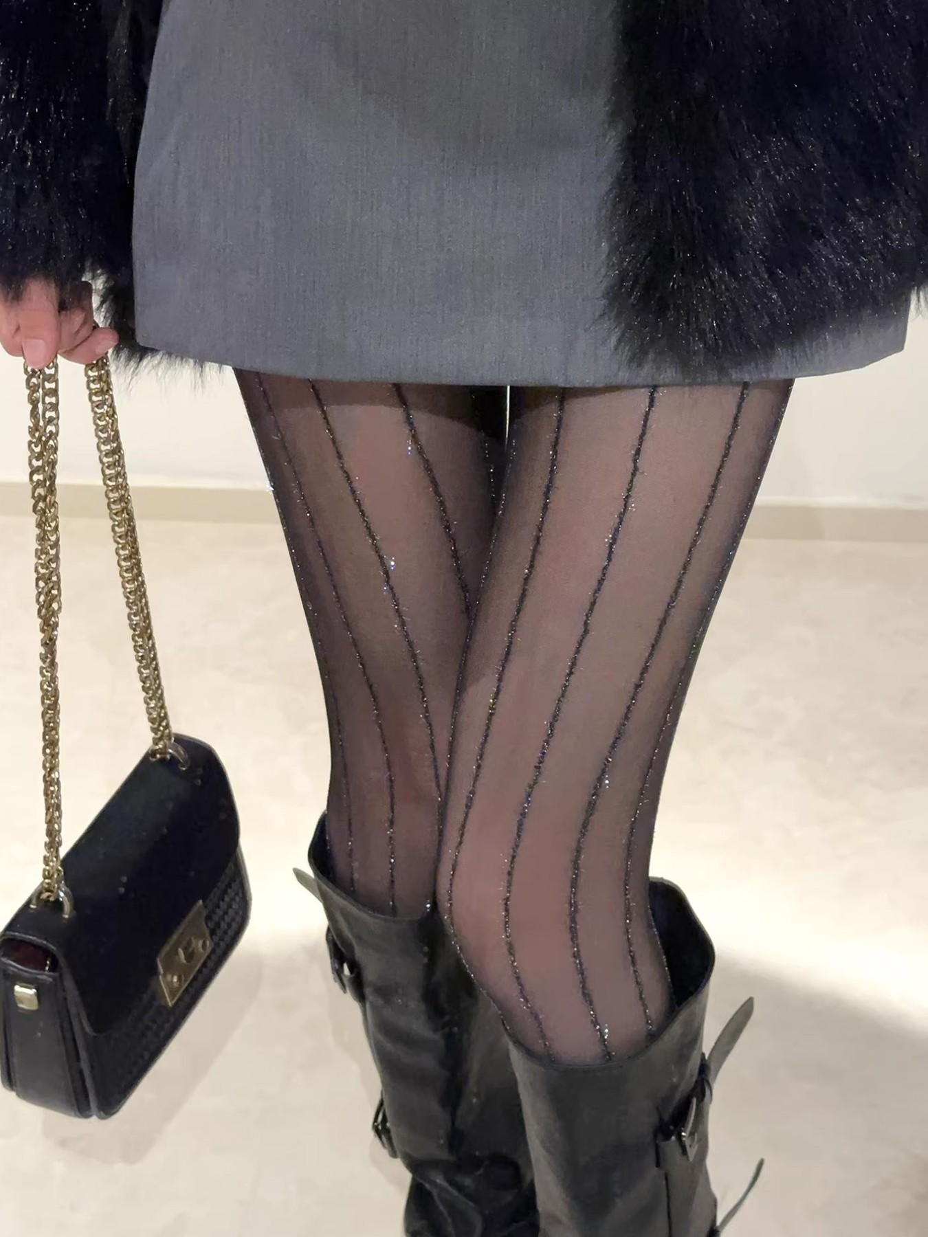 Commute Essential! Breathable Vertical Stripe Silk Stocking, Long Wear Non-Slip, High-Waist Slim Fit, Fashion Plaid Pattern