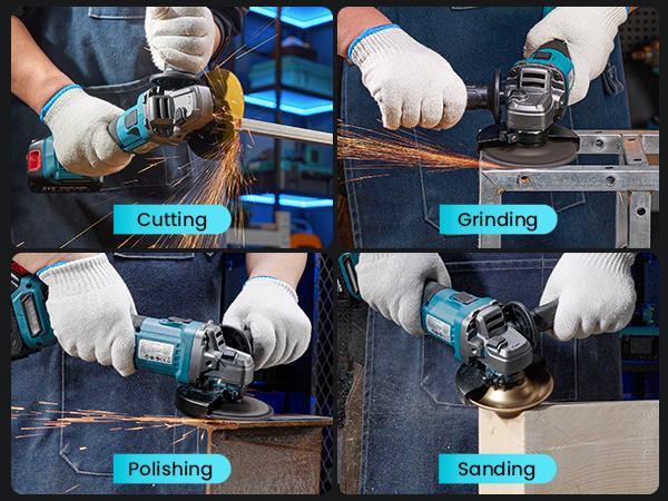 【SEESII】 Cordless Angle Grinder Kit with 2x4.0Ah Batteries, 10000RPM Brushless Electric Metal Grinder w/ 4-1/2" Cutting Wheel, Flap Wheel, and Wool Carving Wheel for Precision Cutting & Grinding