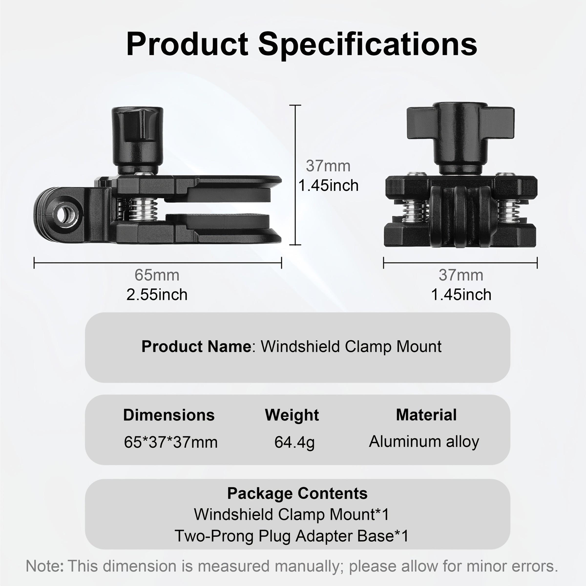 Motorcycle Windshield Camera Mount Holder, Aluminum Alloy, Quick Release + 1/4" Adapter, Compatible with Gopro Dji Insta360