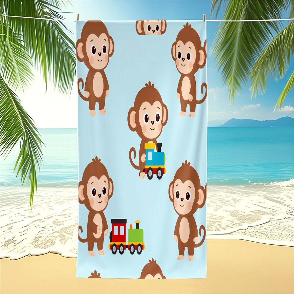 Cute Cartoon Monkey Beach Towel, Train/Easter Egg Monkey Style, Quick Dry Soft Skin-Friendly Absorbent, Sand Free Beach Towel for Pool Camping, Suitable for All People, Ideal Gift Choice