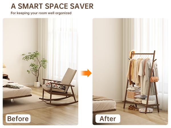 Solid Wood Clothes Rack, Clothing Rack with Shelf and Hook, Sturdy and Portable, Garment Rack for Hanging Clothes,Coats,Skirts,Shoes,Bags,Easy to Assemble (Walnut) Solid Wood Clothes Rack, Clothing Rack with Shelf and Hook, Sturdy and Portable, Garment Rack for Hanging Clothes,Coats,Skirts,Shoes,Bags,Easy to Assemble (Walnut)