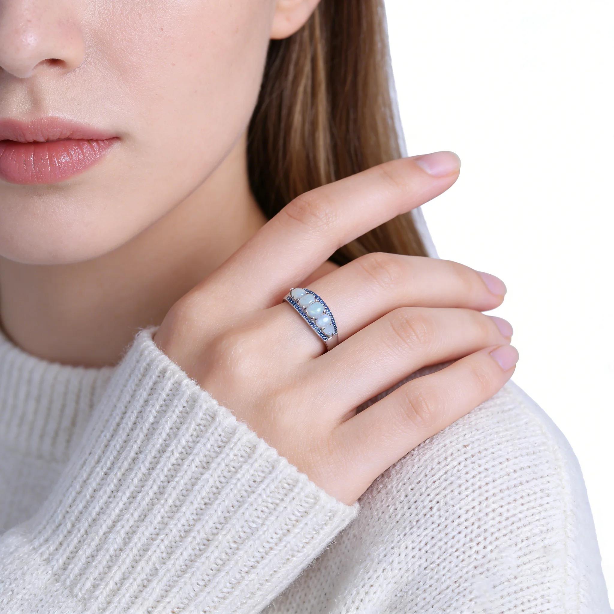 Fashion Platinum Plated Colorful Opal And Zircon Ring for Women Elegant Cocktail Jewelry Accessory Luxury Wedding Gift for Her