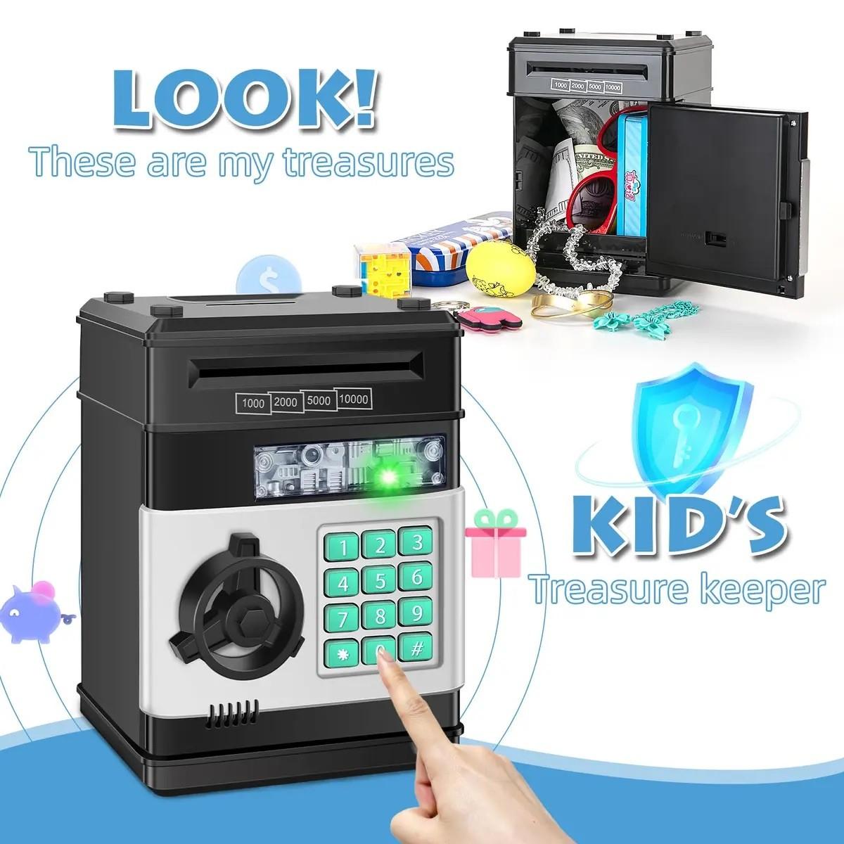 Adult & Kids Electronic Atm Piggy Bank, Password Lock & Auto Cash Slot, Large Capacity, Fits All Us Coins, Coin Storage, Secure Savings Solution, Cash Saving Box