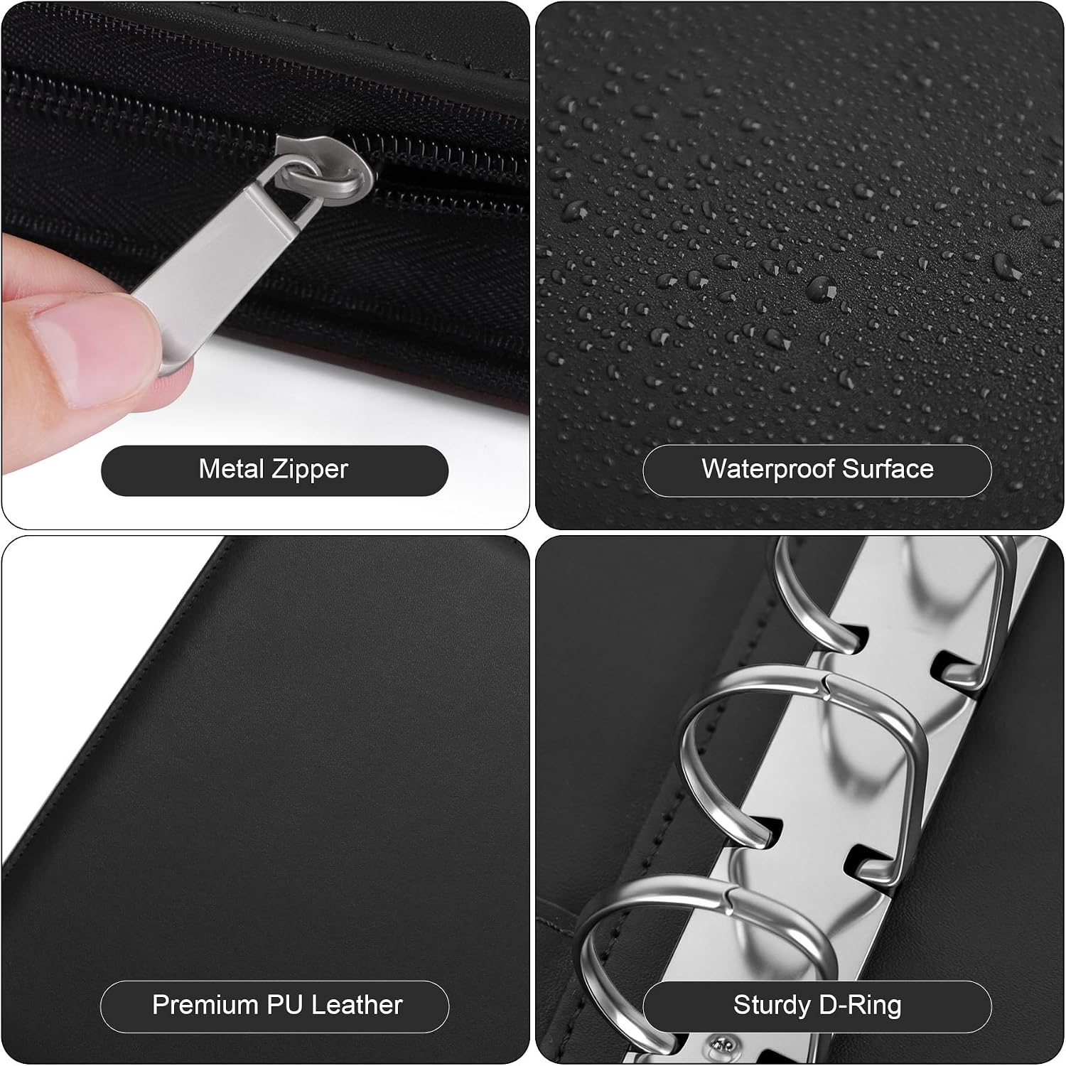 Zippered 7 Ring Business Checkbook Binder Portfolio for 3--a-Page Business Checks, 600 Checks Capacity, PU Leather Check Book Binder Cover with Zipper Pouch & Dividers for 9x13 Sheets, Black