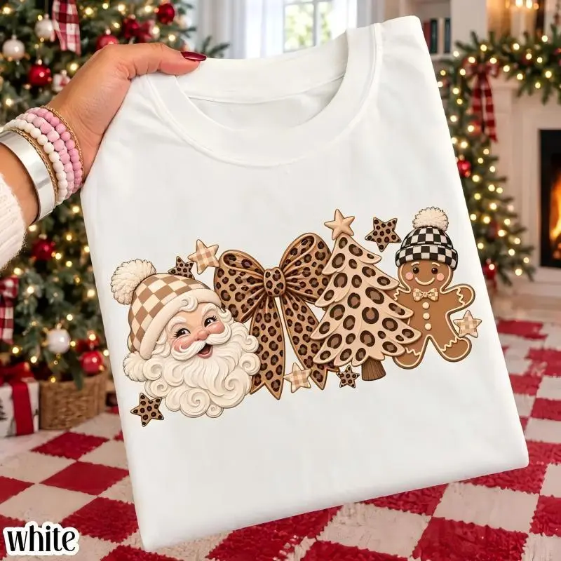 Women's 100% Cotton Casual Sports Top - Original Retro Leopard, Cute Gingerbread Man, Coquette Bow, Vintage Neutral Holiday Tree Top Graphics, Comfortable Everyday Fabric, Festive Xmas Aesthetic Winter Apparel, Holiday Gift