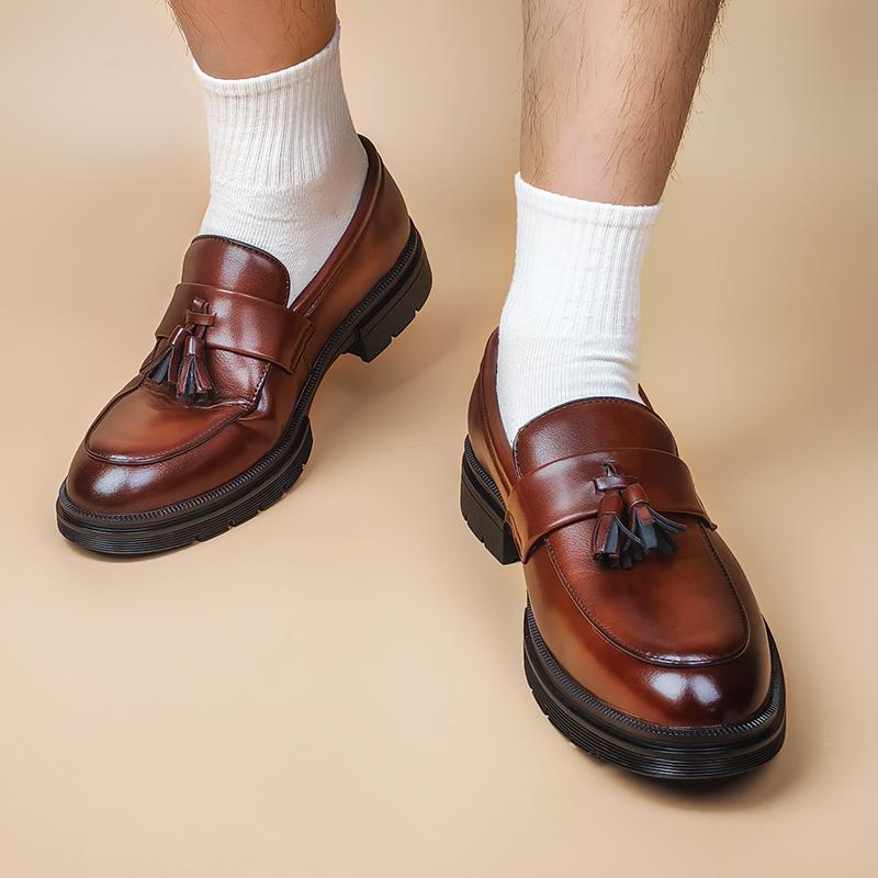 Men's Tassel Slip-On Loafers Comfort Wide Round Toe Non Slip Lug Sole Slip On Dress Shoes Business Office Casual Shoes Footwear Flat Flatform Formal Boy Slipon campingessentials,shoes for back to school,back to school shoes
