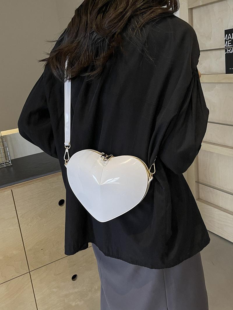 Elegant Heart-Shaped Shoulder Bag for Women, Glossy Design Crossbody Purse, Perfect for Shopping, Stylish Ladies' Accessory, Elegant Bags